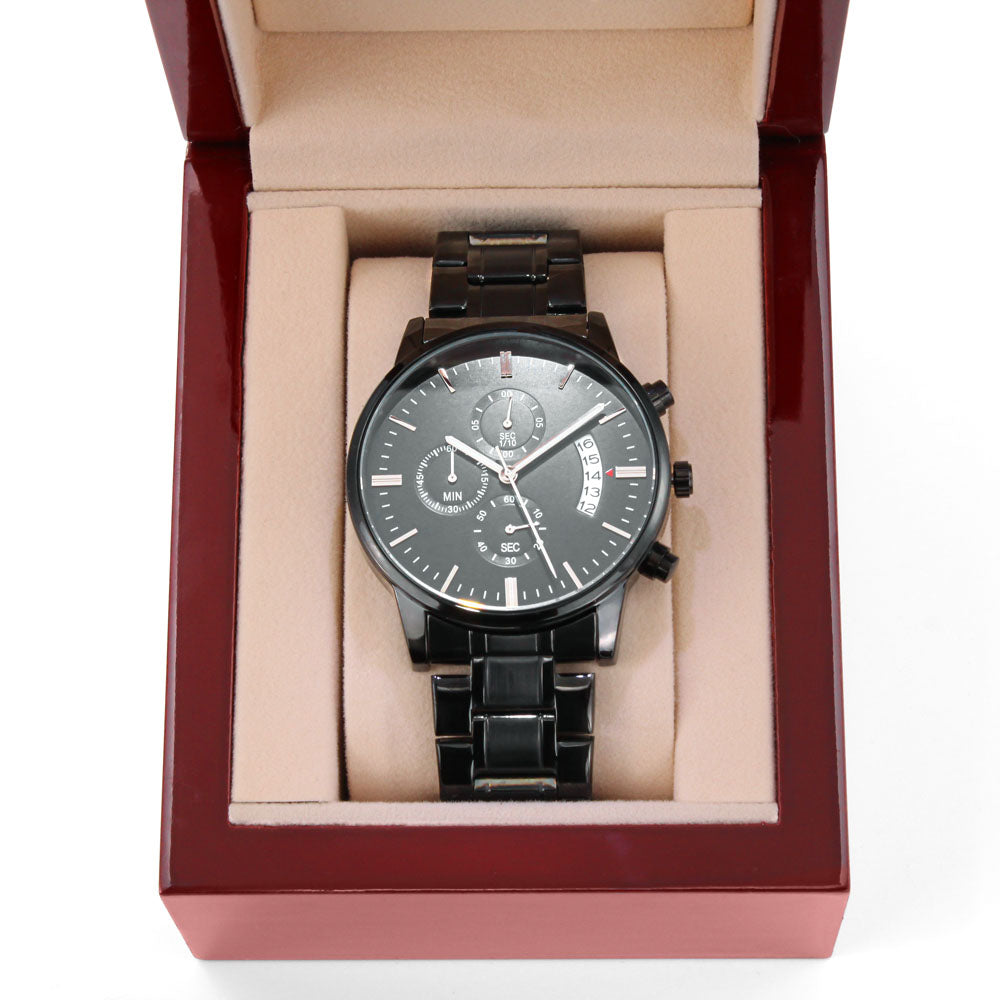 Men's Engraved Watch, We've Got Your Six, Charcoal Black, Gift Watch
