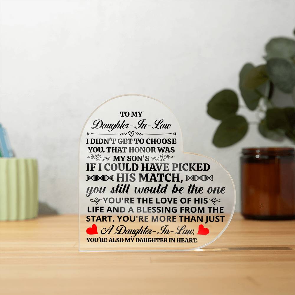 To My Daughter In Law Honor Heart Acrylic Plaque