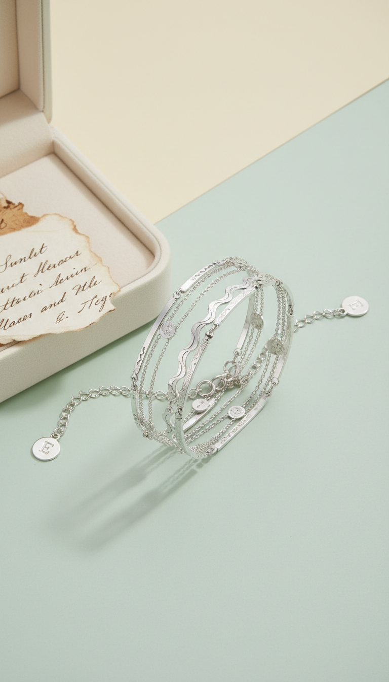 Sterling Silver Layered Bracelets Set
