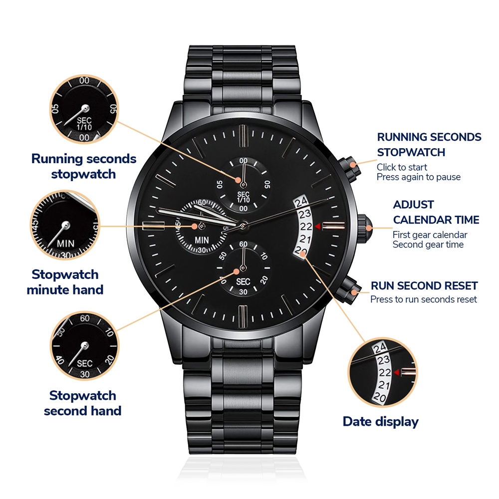 Men's Engraved Watch, We've Got Your Six, Charcoal Black, Gift Watch