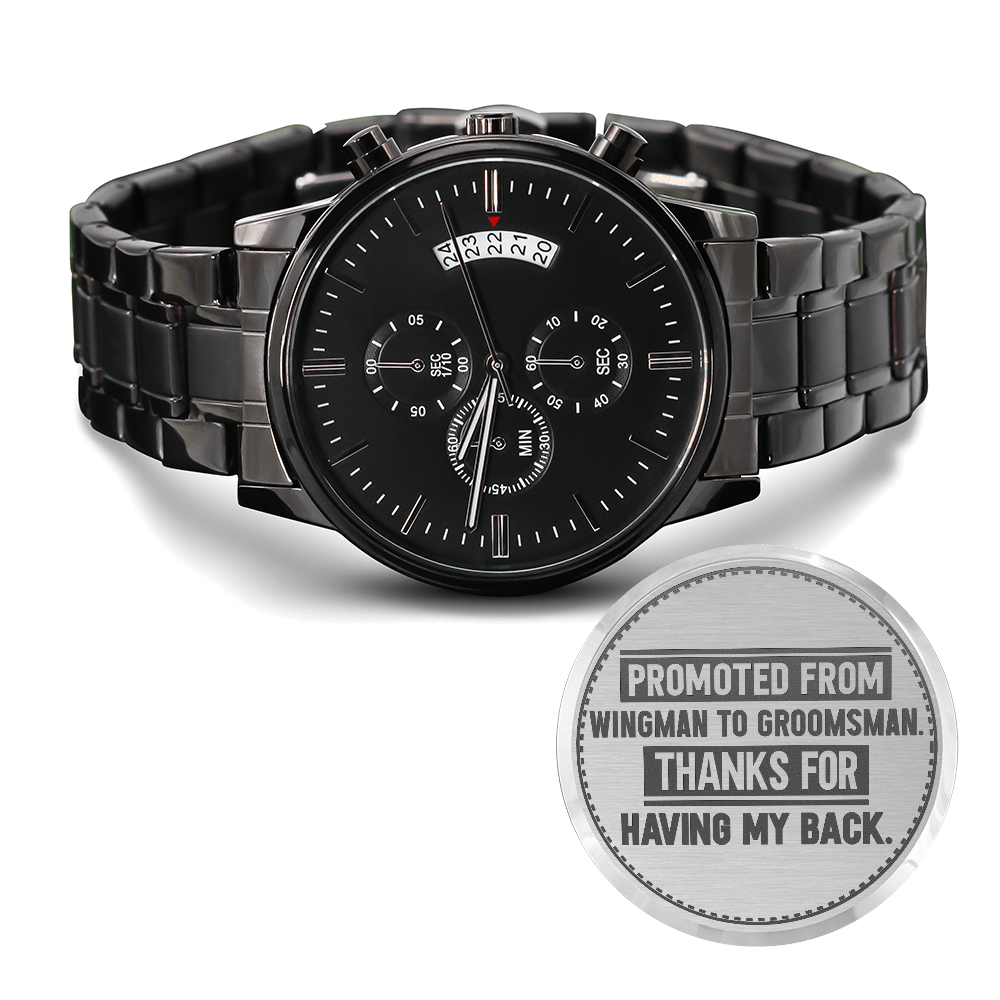 Men's Engraved Chronograph Watch – Groomsman Gift, Stainless Steel Copper Dial, Water-Resistant Quartz Watch