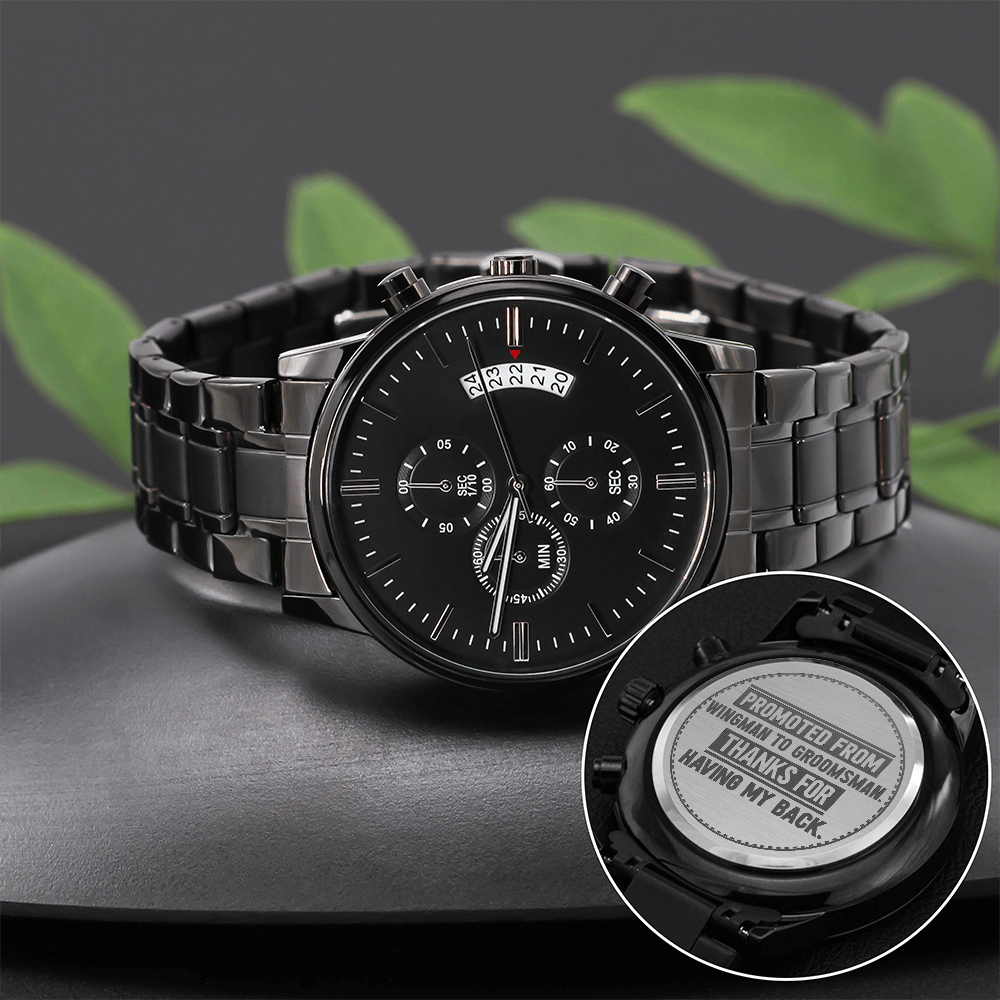 Men's Engraved Chronograph Watch – Groomsman Gift, Stainless Steel Copper Dial, Water-Resistant Quartz Watch