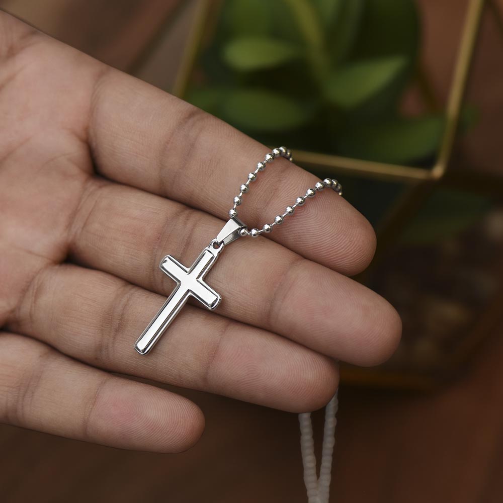 Cross Necklace for Son – Polished Stainless Steel Pendant with Ball Chain, Faith Gift Set