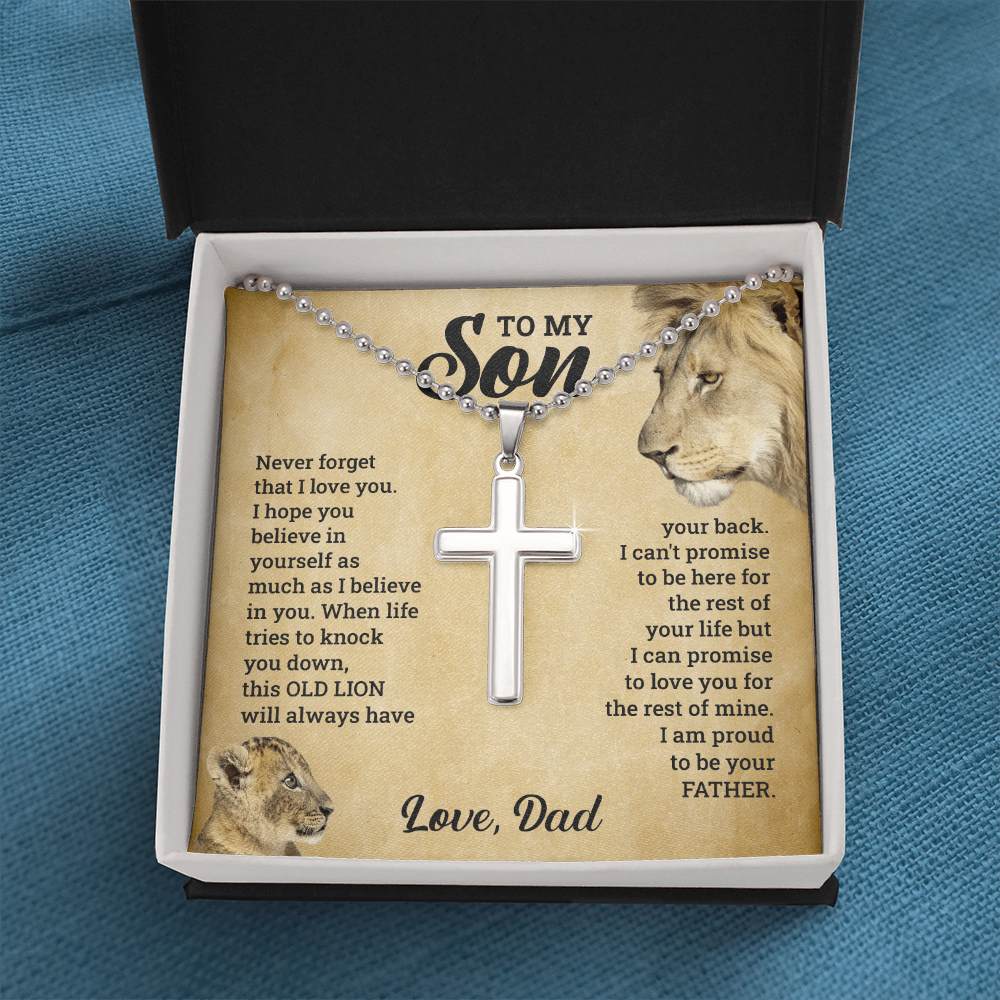 Cross Necklace for Son – Polished Stainless Steel Pendant with Ball Chain, Faith Gift Set