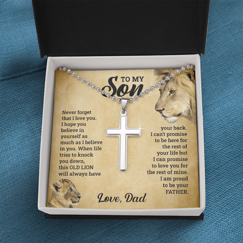 Cross Necklace for Son – Polished Stainless Steel Pendant with Ball Chain, Faith Gift Set