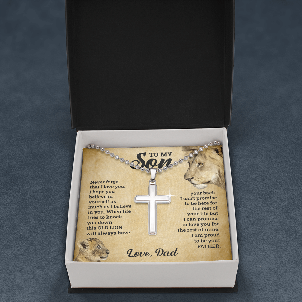 To My Son This Old Lion Cross Necklace Gift Set