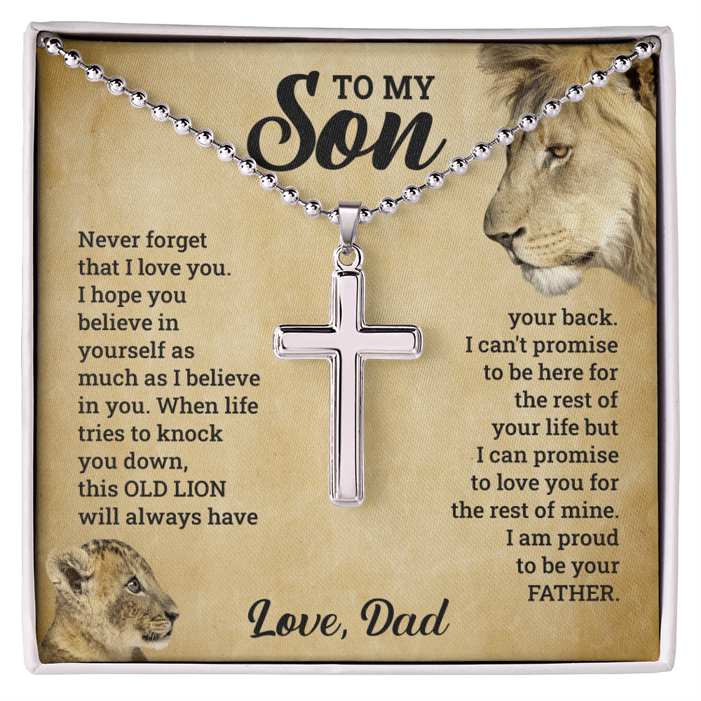 Cross Necklace for Son – Polished Stainless Steel Pendant with Ball Chain, Faith Gift Set