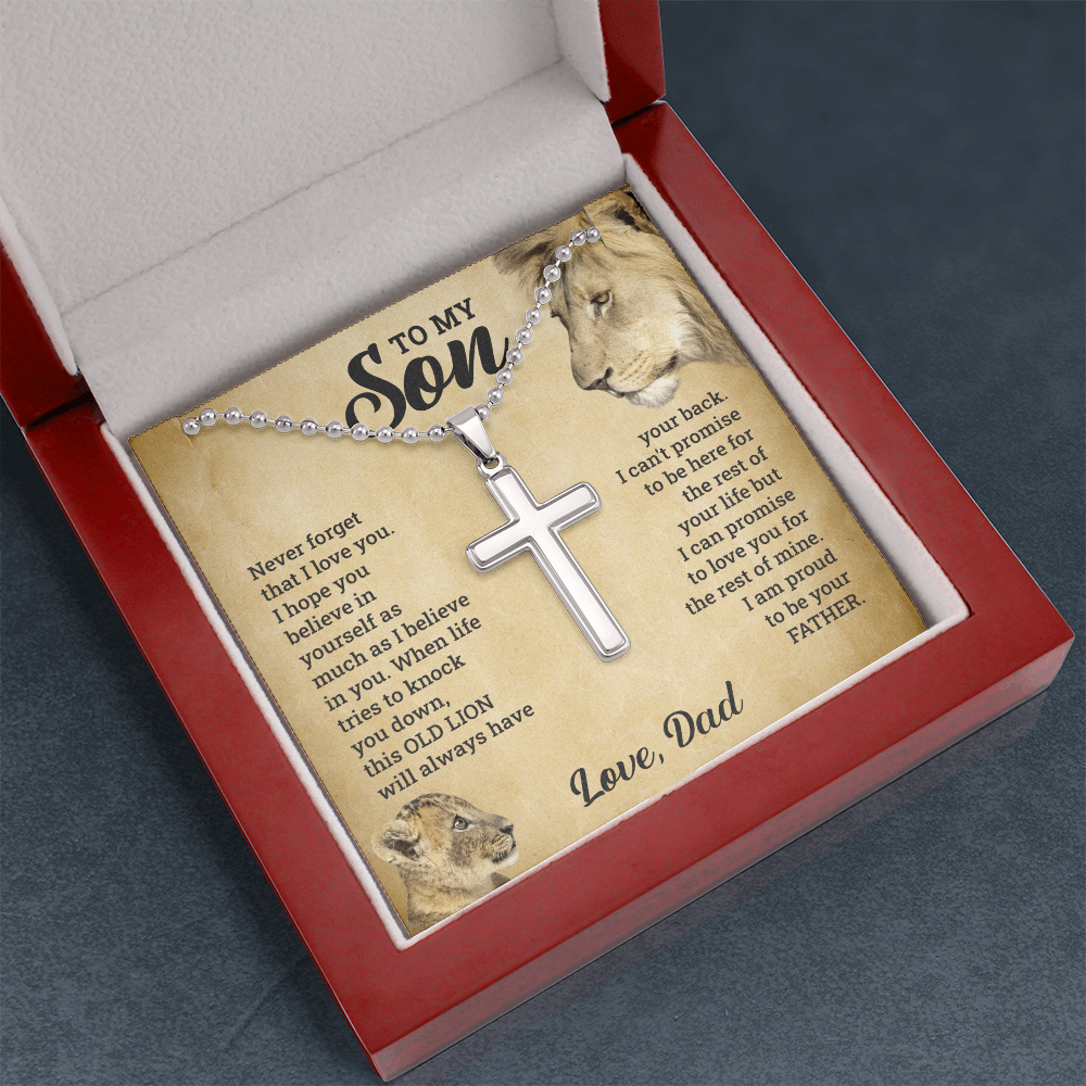 To My Son This Old Lion Cross Necklace Gift Set