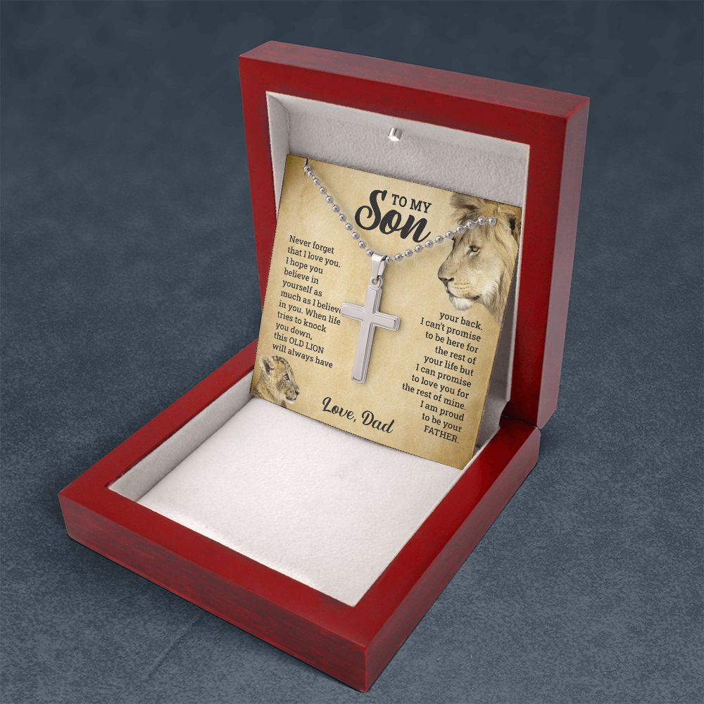 Cross Necklace for Son – Polished Stainless Steel Pendant with Ball Chain, Faith Gift Set