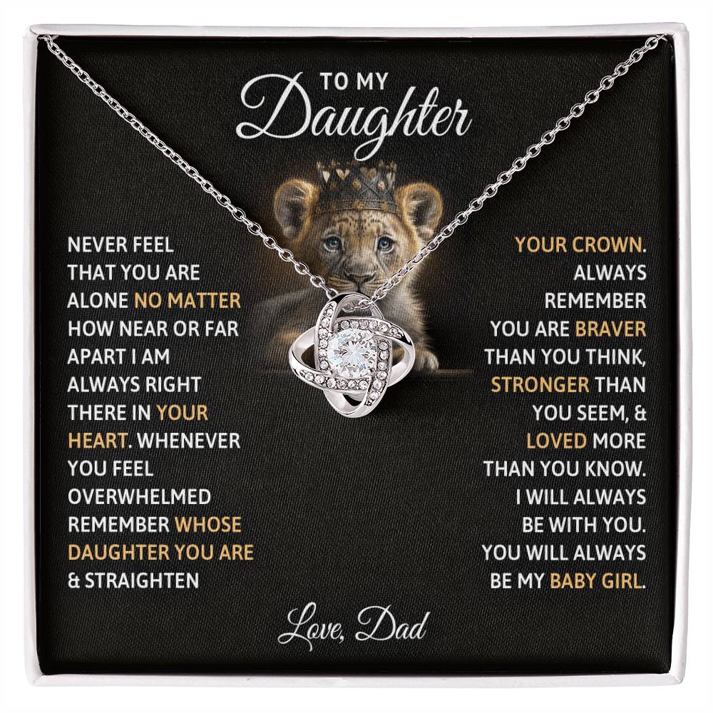 Love Knot Necklace for Daughter – 'Always My Baby Girl' CZ Pendant, 14K White or 18K Yellow Gold Keepsake Gift