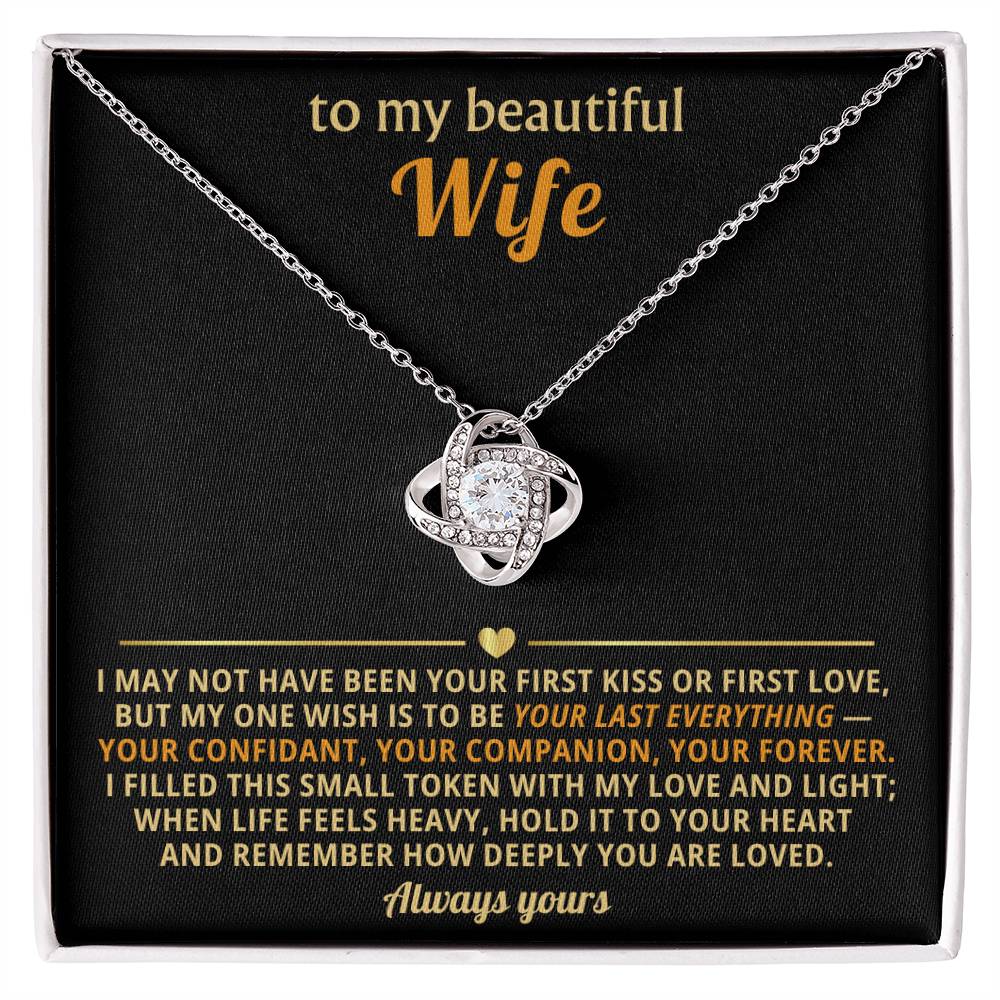 Love Knot Necklace for Wife – 'Filled With My Love and Light' CZ Pendant, 14K White or 18K Yellow Gold Romantic Gift