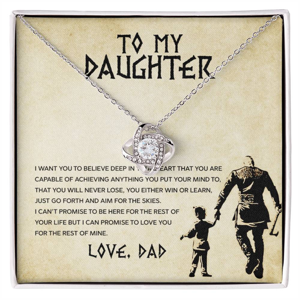 Love Knot Necklace for Daughter – 'You Will Never Lose' CZ Pendant, 14K White or 18K Yellow Gold Inspirational Gift