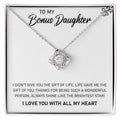 Love Knot Necklace for Bonus Daughter – 'Always Shine' CZ Pendant, 14K White or 18K Yellow Gold Stepdaughter Gift