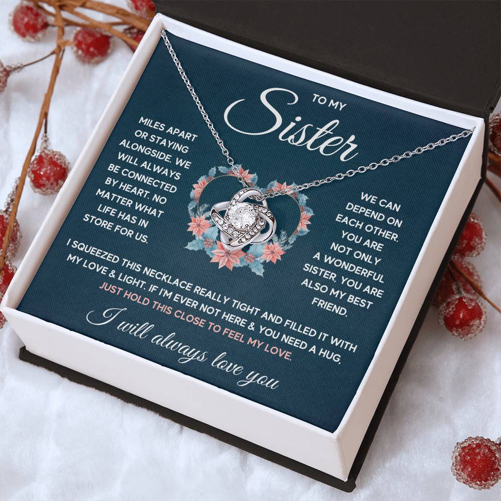To My Sister Squeezed Love Knot Necklace Gift Set