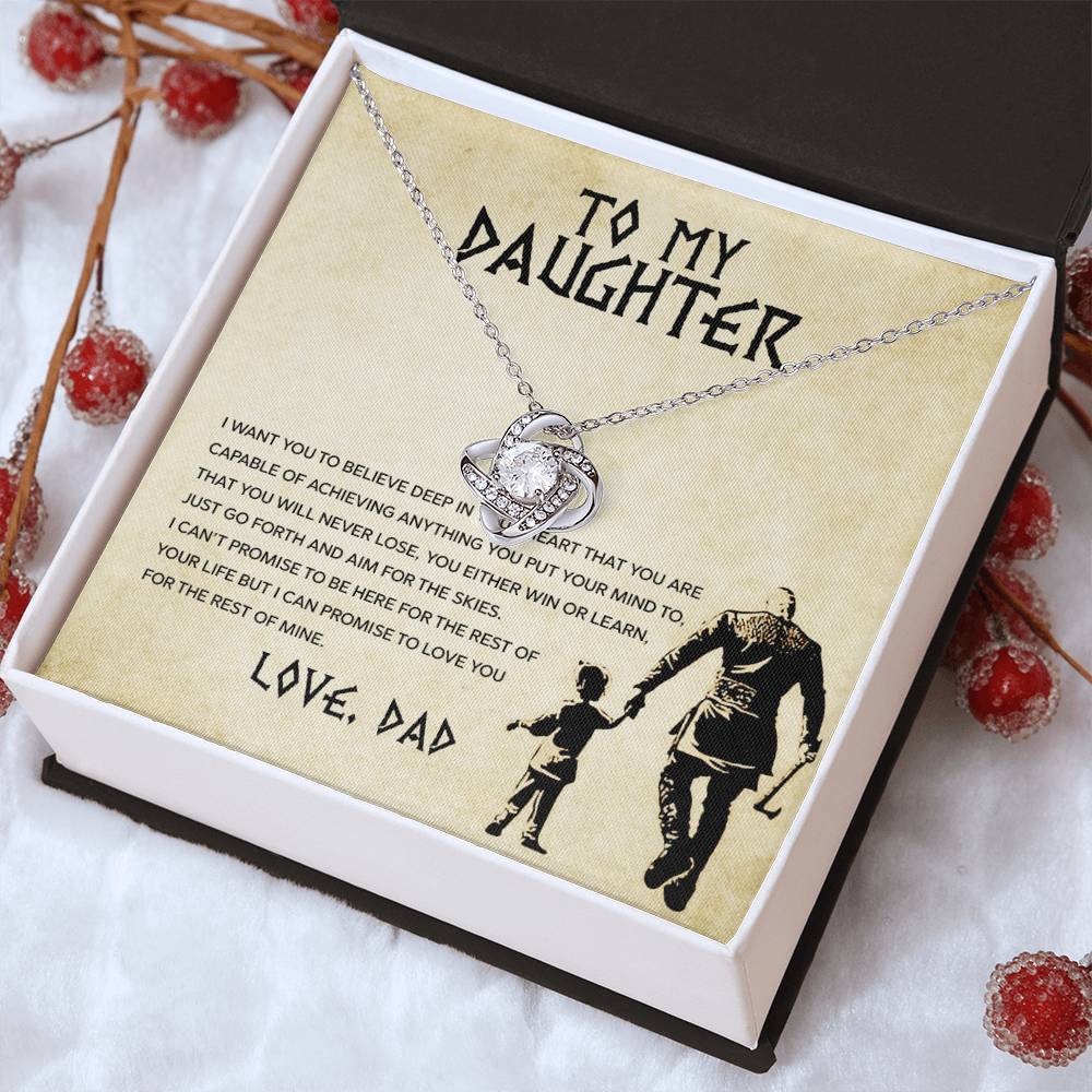 Love Knot Necklace for Daughter – 'You Will Never Lose' CZ Pendant, 14K White or 18K Yellow Gold Inspirational Gift