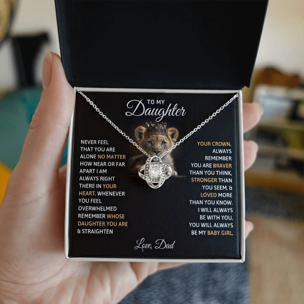 Love Knot Necklace for Daughter – 'Always My Baby Girl' CZ Pendant, 14K White or 18K Yellow Gold Keepsake Gift
