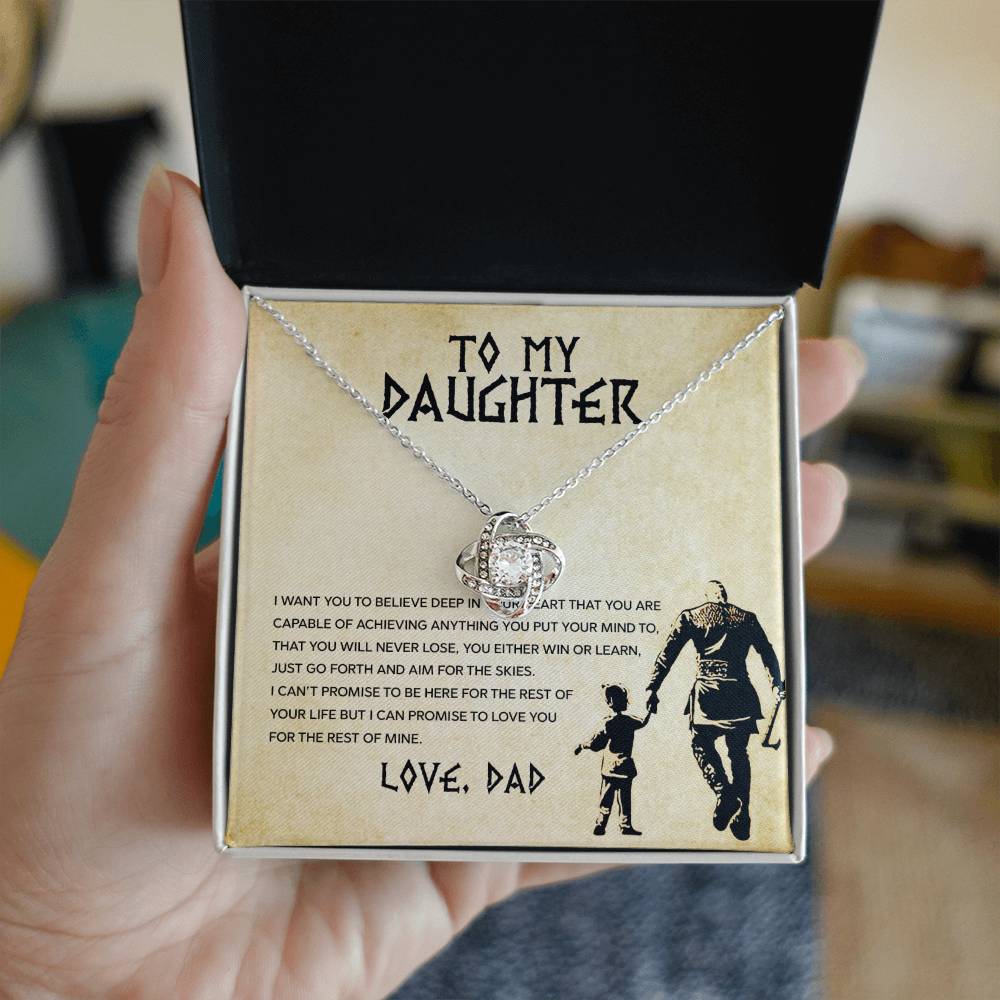 Love Knot Necklace for Daughter – 'You Will Never Lose' CZ Pendant, 14K White or 18K Yellow Gold Inspirational Gift