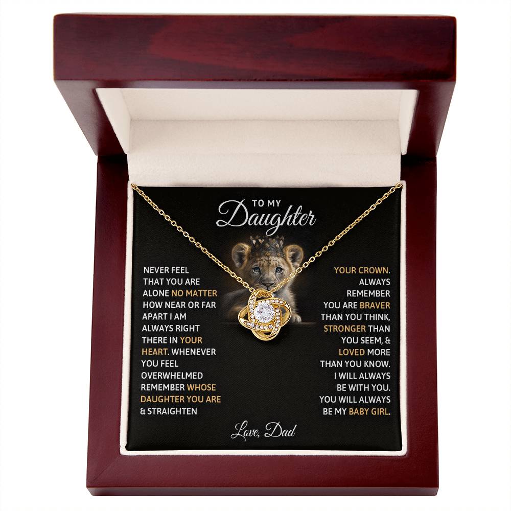 Love Knot Necklace for Daughter – 'Always My Baby Girl' CZ Pendant, 14K White or 18K Yellow Gold Keepsake Gift