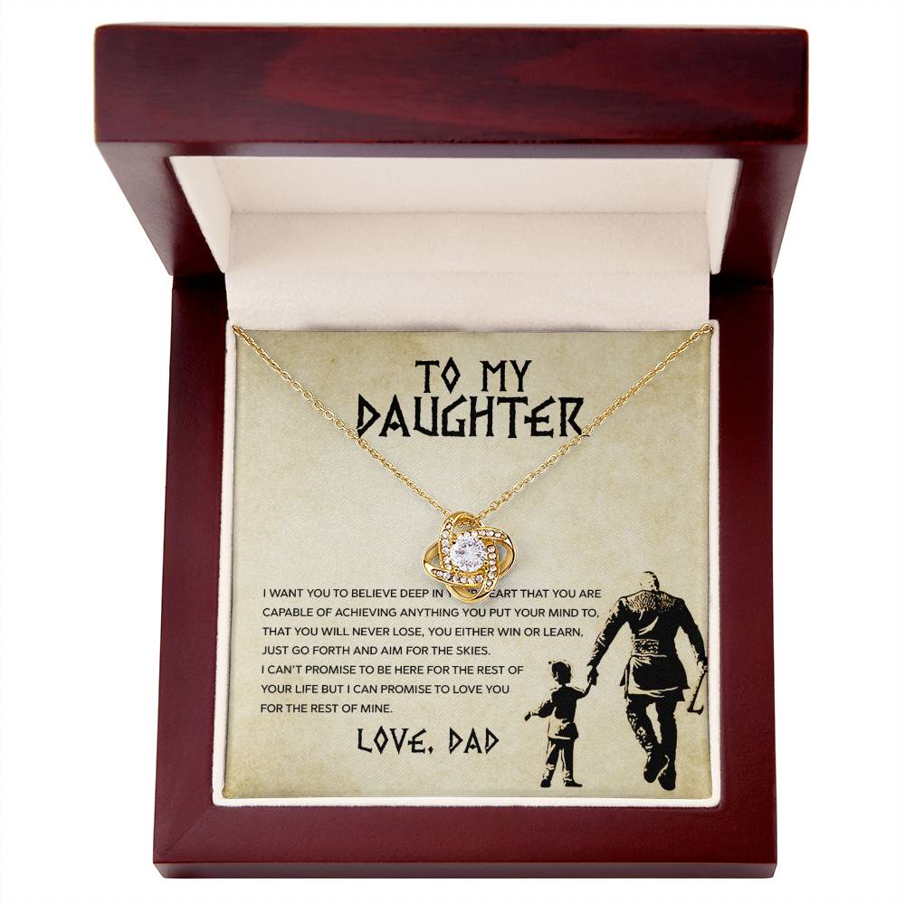 Love Knot Necklace for Daughter – 'You Will Never Lose' CZ Pendant, 14K White or 18K Yellow Gold Inspirational Gift