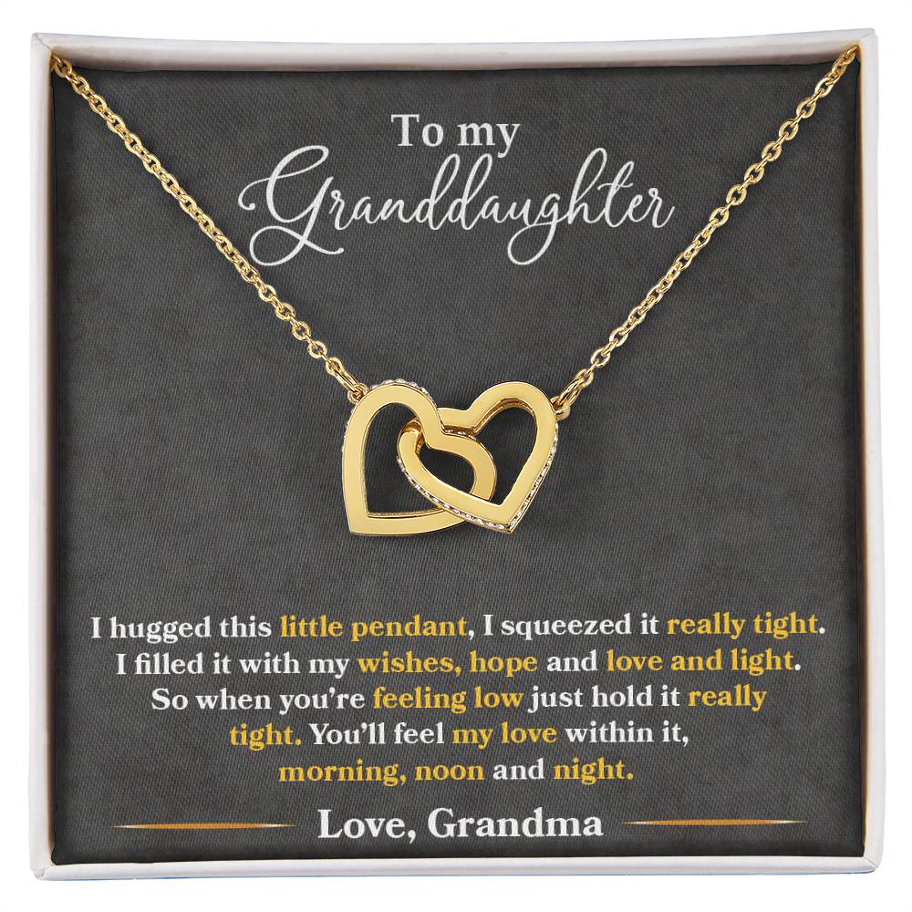 Interlocking Heart Necklace for Granddaughter – 'You'll Feel My Love Within This' CZ Pendant, Rose Gold or Yellow Gold Gift