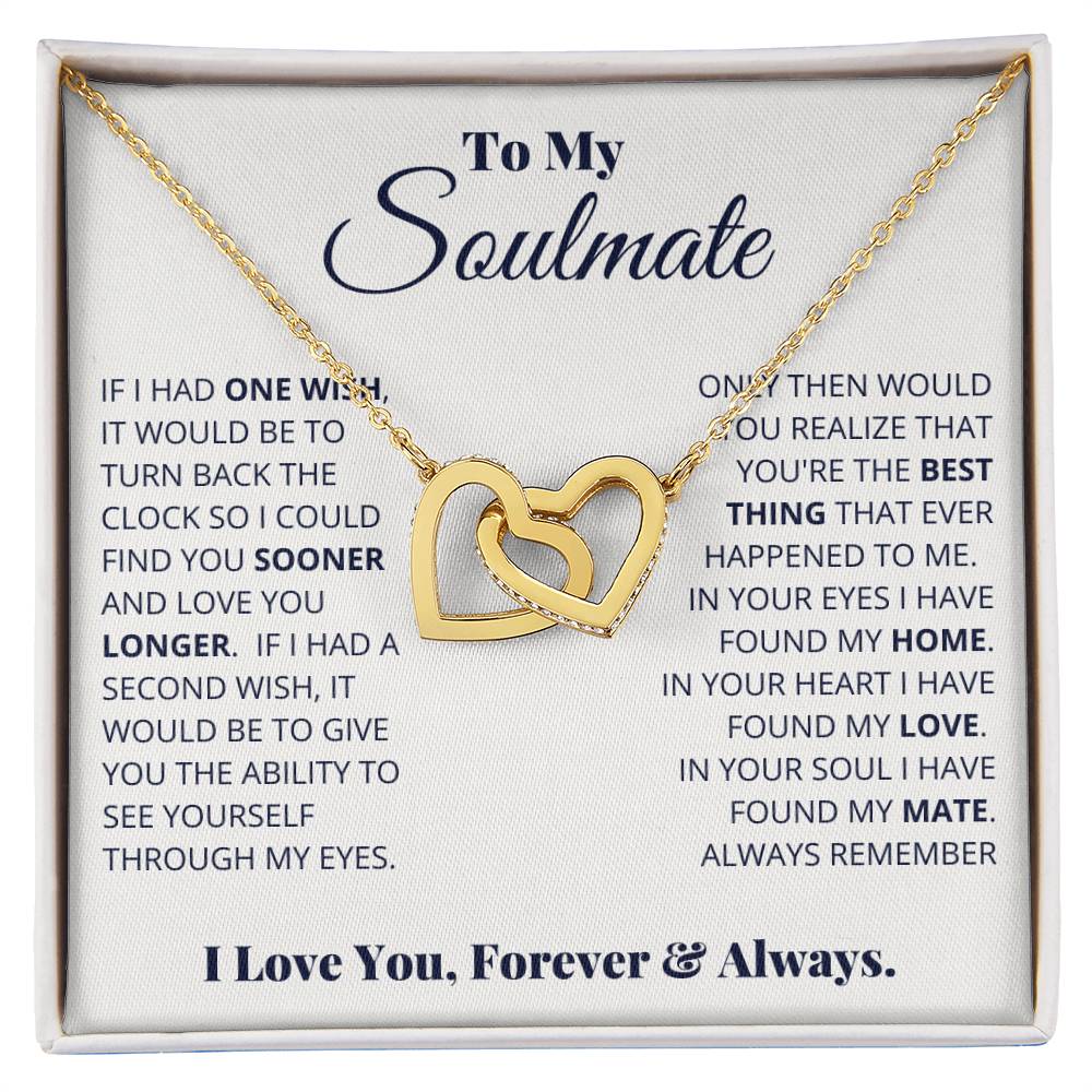Interlocking Heart Necklace for Soulmate – 'I Love You Forever & Always' CZ Pendant, Rose Gold or Yellow Gold Romantic Gift