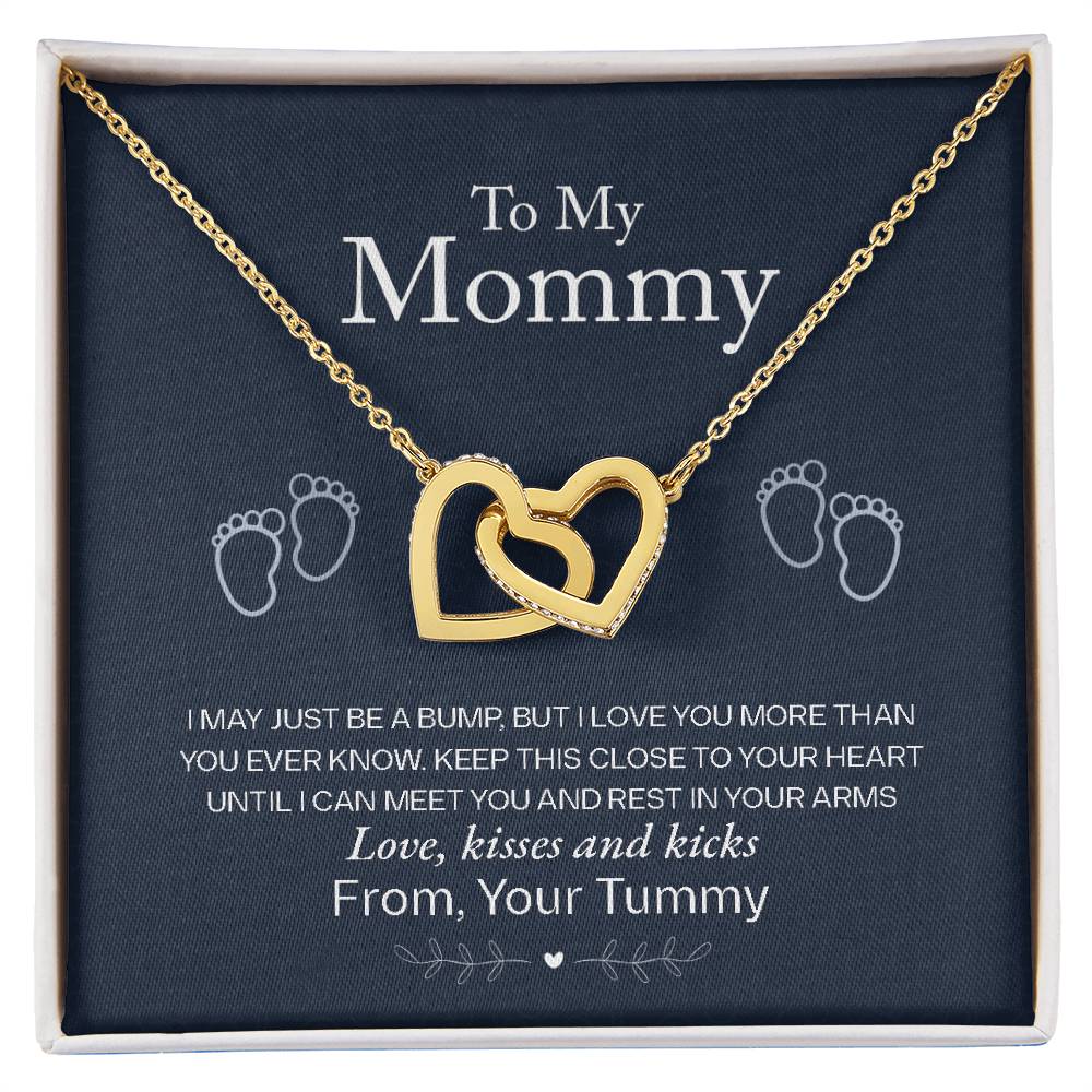 Interlocking Heart Necklace for New Mom – CZ Pendant Baby Shower Gift, Rose Gold or Yellow Gold