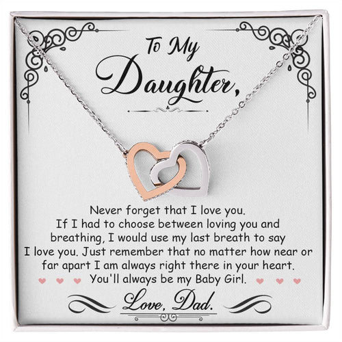 Interlocking Heart Necklace for Baby Girl – CZ Crystal Double Heart Pendant, Rose Gold or Yellow Gold Mom Gift