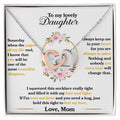 Interlocking Heart Necklace for Daughter – 'Hold This to Feel My Love' CZ Pendant, Rose Gold or Yellow Gold Gift