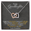 Interlocking Heart Necklace for Granddaughter – 'You'll Feel My Love Within This' CZ Pendant, Rose Gold or Yellow Gold Gift