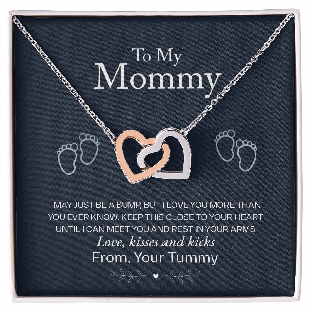 Interlocking Heart Necklace for New Mom – CZ Pendant Baby Shower Gift, Rose Gold or Yellow Gold