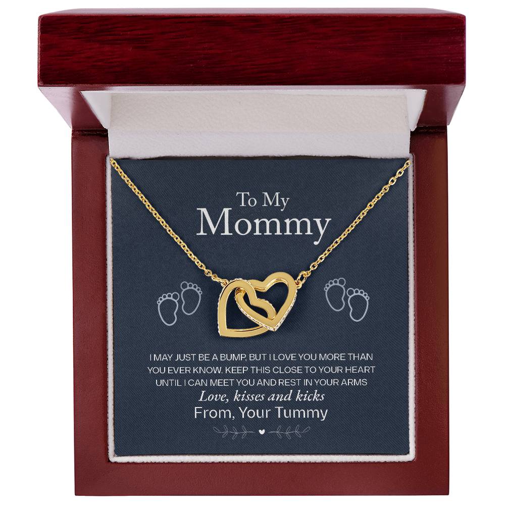 Interlocking Heart Necklace for New Mom – CZ Pendant Baby Shower Gift, Rose Gold or Yellow Gold