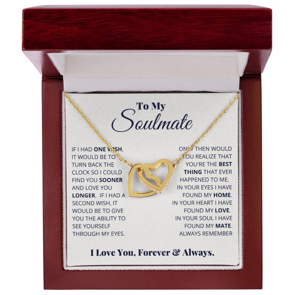 Interlocking Heart Necklace for Soulmate – 'I Love You Forever & Always' CZ Pendant, Rose Gold or Yellow Gold Romantic Gift