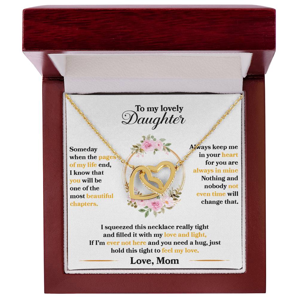 Interlocking Heart Necklace for Daughter – 'Hold This to Feel My Love' CZ Pendant, Rose Gold or Yellow Gold Gift