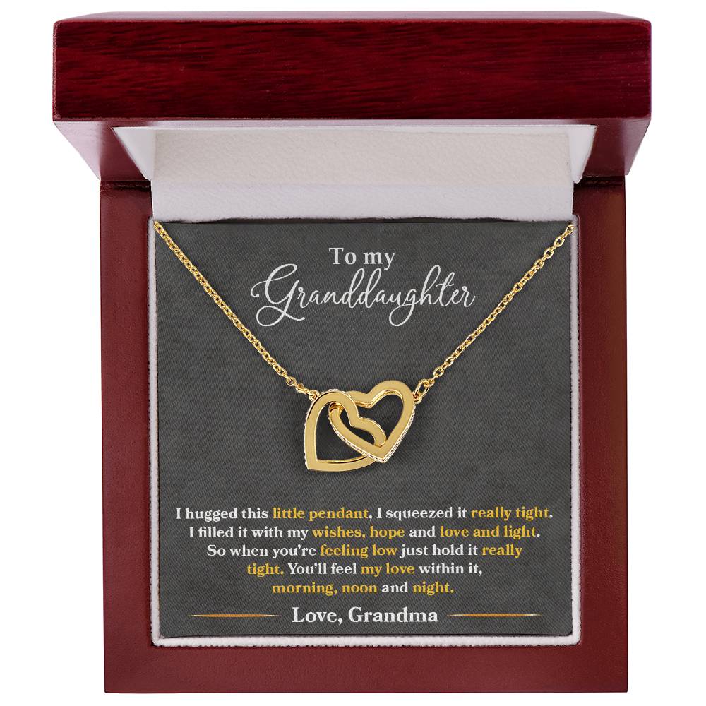 Interlocking Heart Necklace for Granddaughter – 'You'll Feel My Love Within This' CZ Pendant, Rose Gold or Yellow Gold Gift