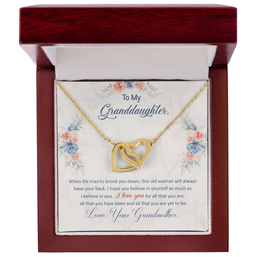 Interlocking Heart Necklace for Granddaughter from Grandma – 'Always Have Your Back' CZ Pendant, Rose Gold or Yellow Gold Gift