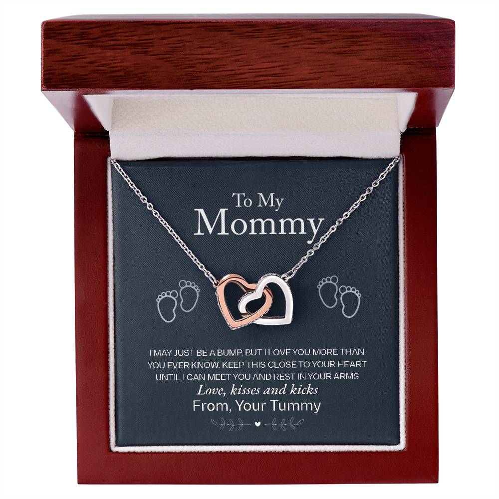 Interlocking Heart Necklace for New Mom – CZ Pendant Baby Shower Gift, Rose Gold or Yellow Gold