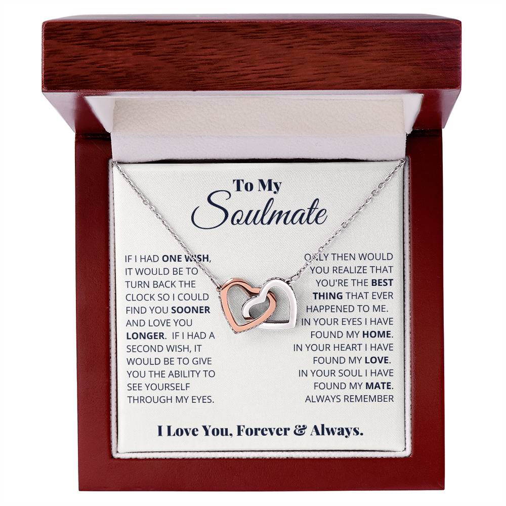 Interlocking Heart Necklace for Soulmate – 'I Love You Forever & Always' CZ Pendant, Rose Gold or Yellow Gold Romantic Gift