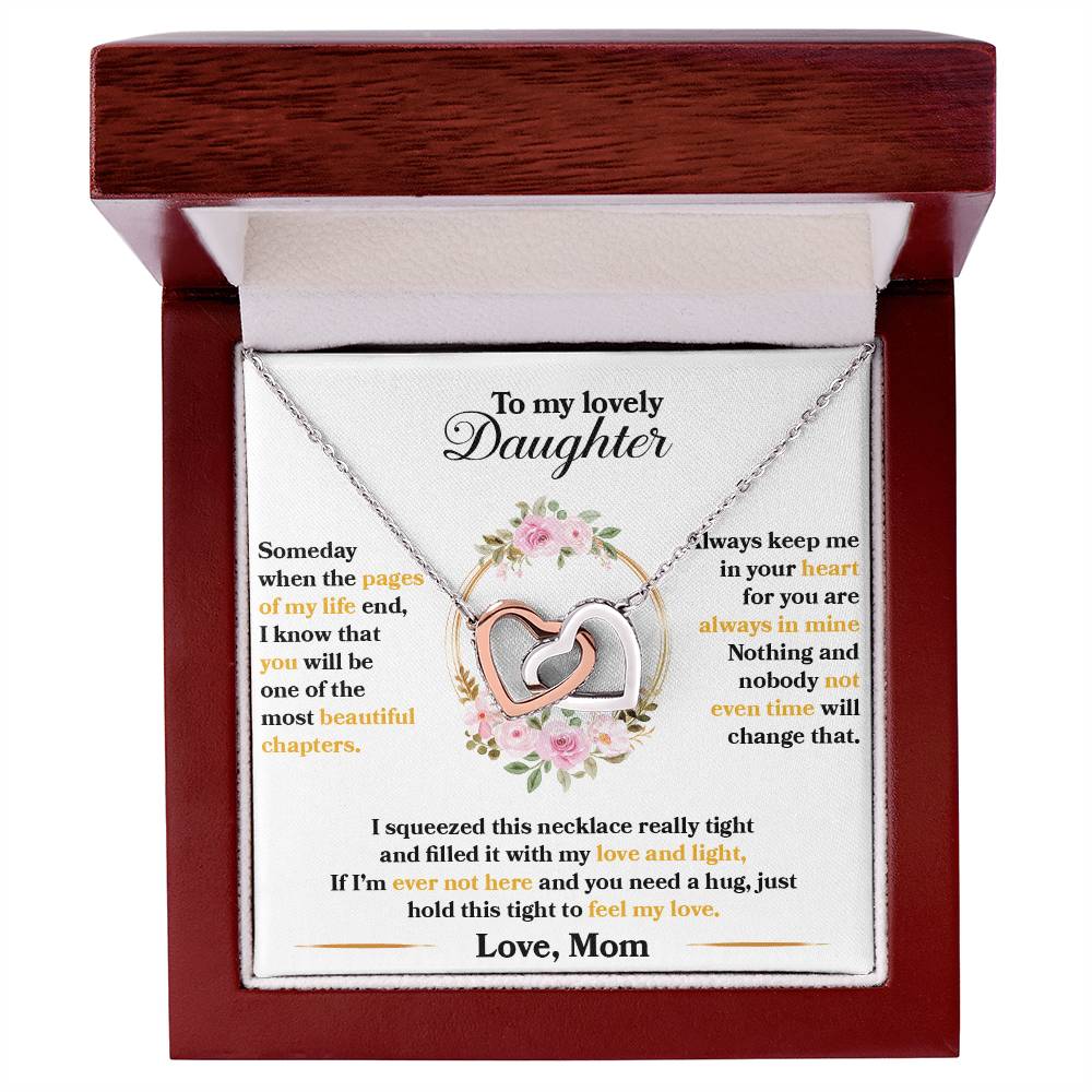 Interlocking Heart Necklace for Daughter – 'Hold This to Feel My Love' CZ Pendant, Rose Gold or Yellow Gold Gift