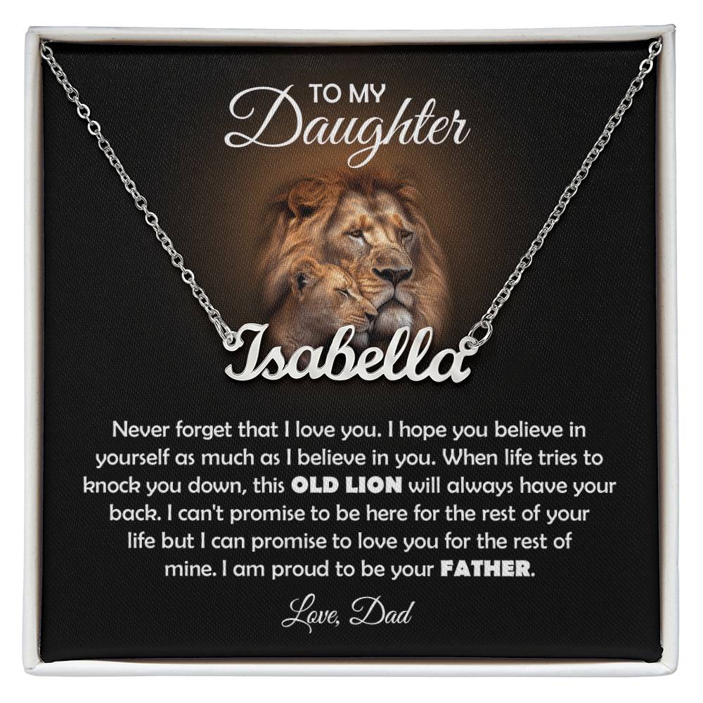 To My Daughter Old Lion Name Necklace Gift Set
