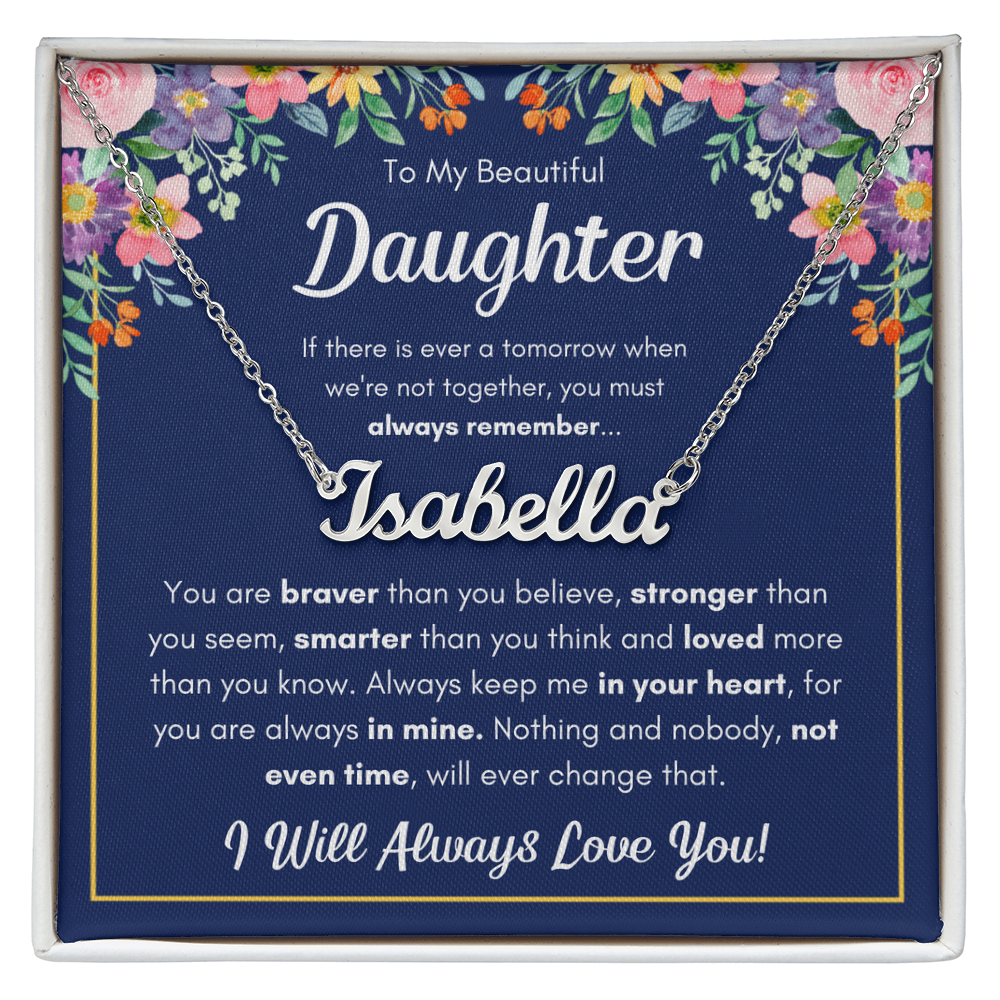 Personalized Name Necklace for Daughter – Custom Cursive Stainless Steel or Gold Cable Chain, Made in USA Gift Set
