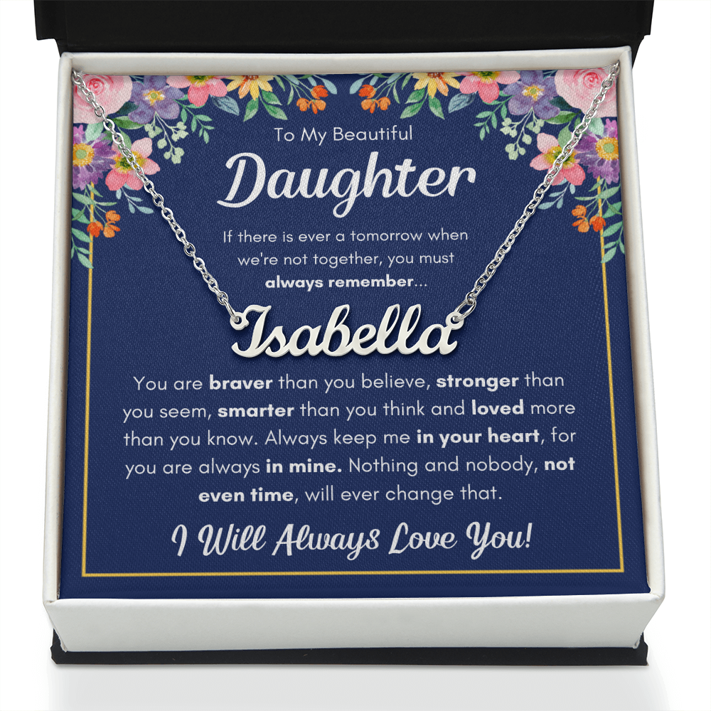 Personalized Name Necklace for Daughter – Custom Cursive Stainless Steel or Gold Cable Chain, Made in USA Gift Set