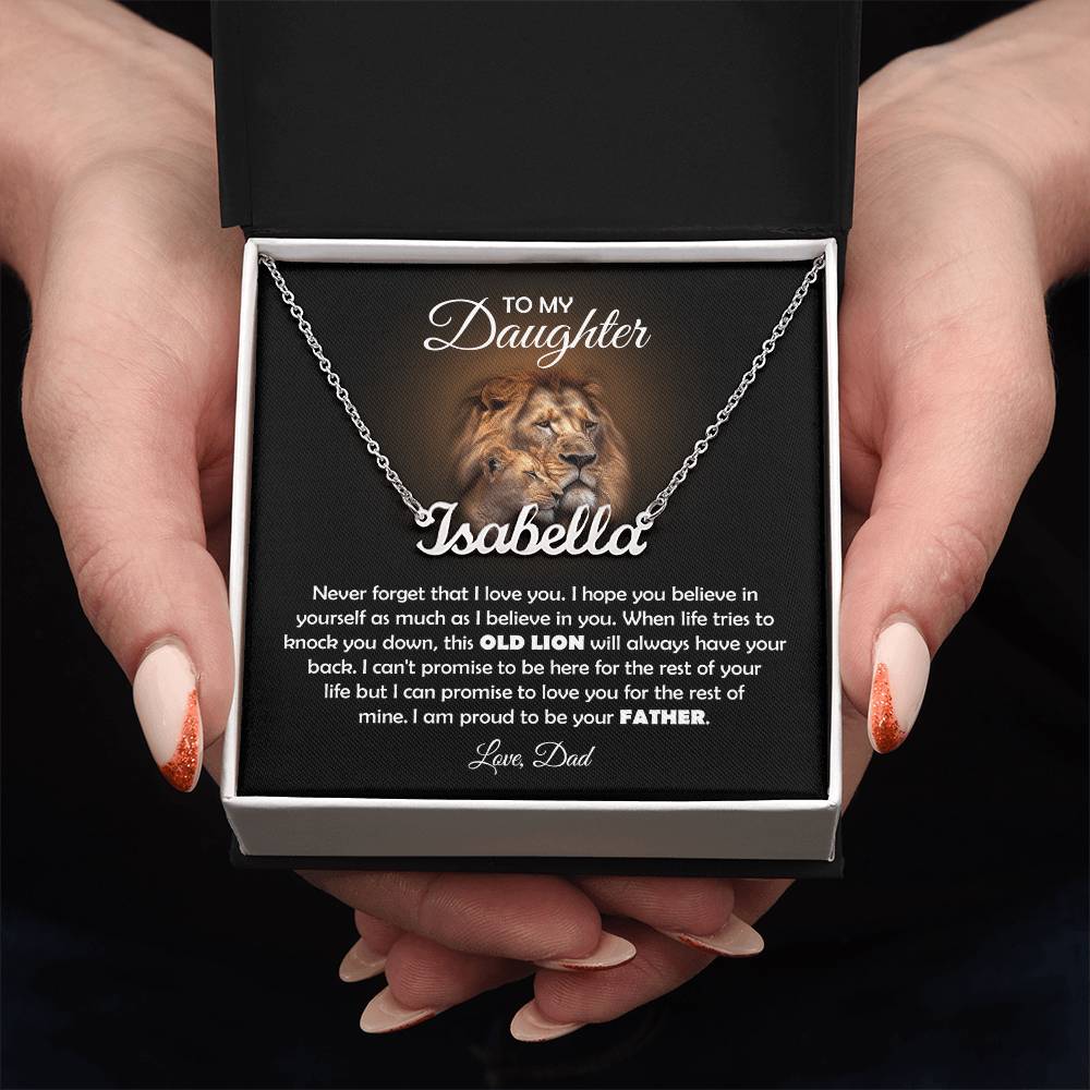 To My Daughter Old Lion Name Necklace Gift Set