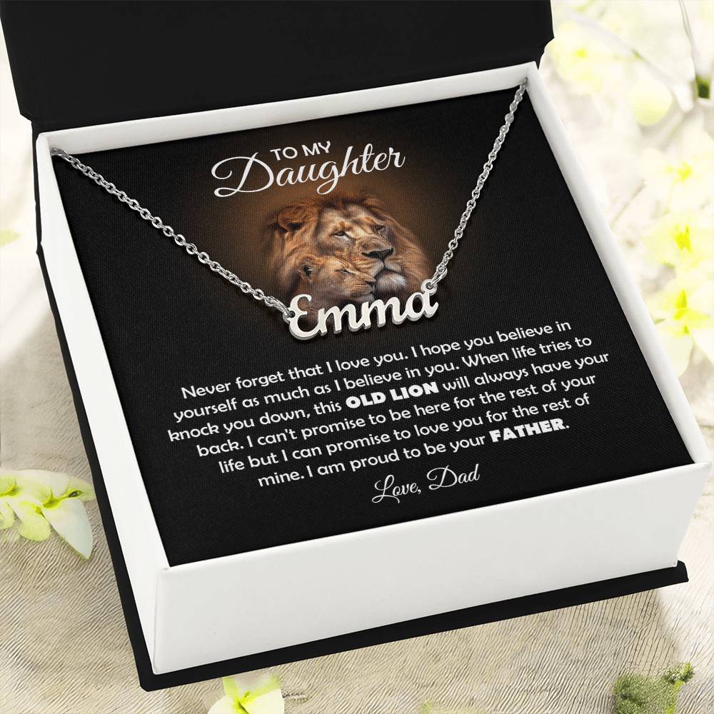 To My Daughter Old Lion Name Necklace Gift Set