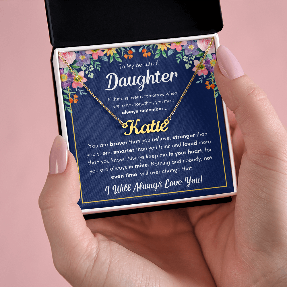 Personalized Name Necklace for Daughter – Custom Cursive Stainless Steel or Gold Cable Chain, Made in USA Gift Set