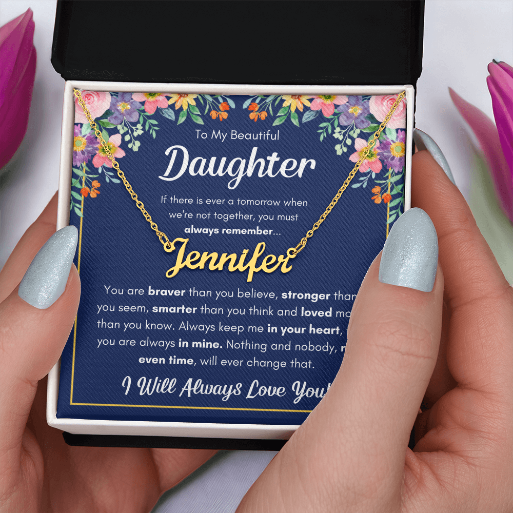 Personalized Name Necklace for Daughter – Custom Cursive Stainless Steel or Gold Cable Chain, Made in USA Gift Set