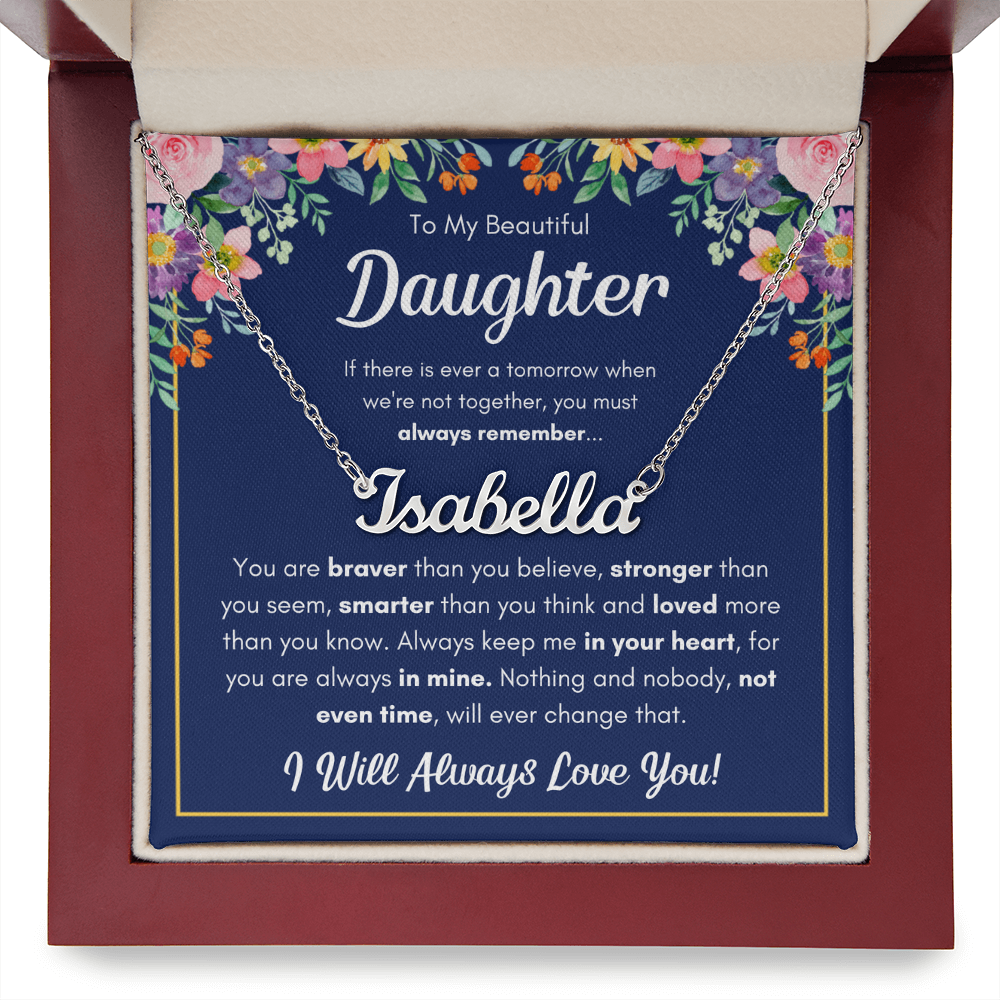 Personalized Name Necklace for Daughter – Custom Cursive Stainless Steel or Gold Cable Chain, Made in USA Gift Set