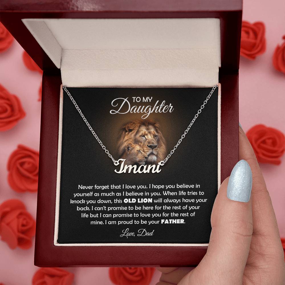 To My Daughter Old Lion Name Necklace Gift Set