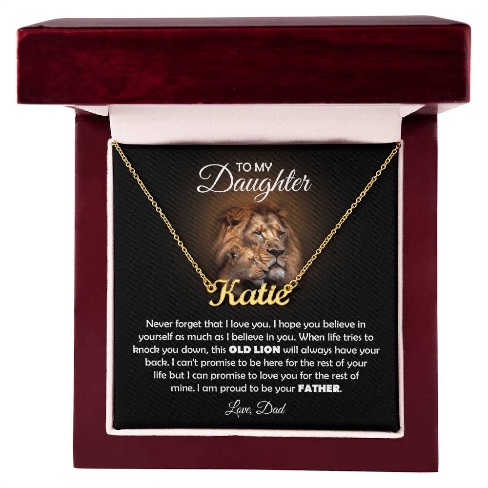To My Daughter Old Lion Name Necklace Gift Set