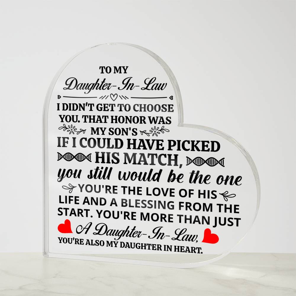 To My Daughter In Law Honor Heart Acrylic Plaque