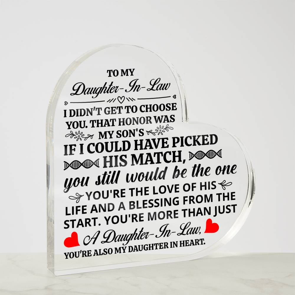 To My Daughter In Law Honor Heart Acrylic Plaque